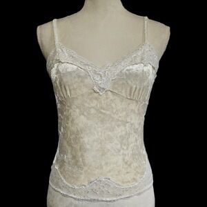 Ivory Velvet‎ White Lace Trim Cropped Babydoll Cami Size L Fairy Coquette Y2K